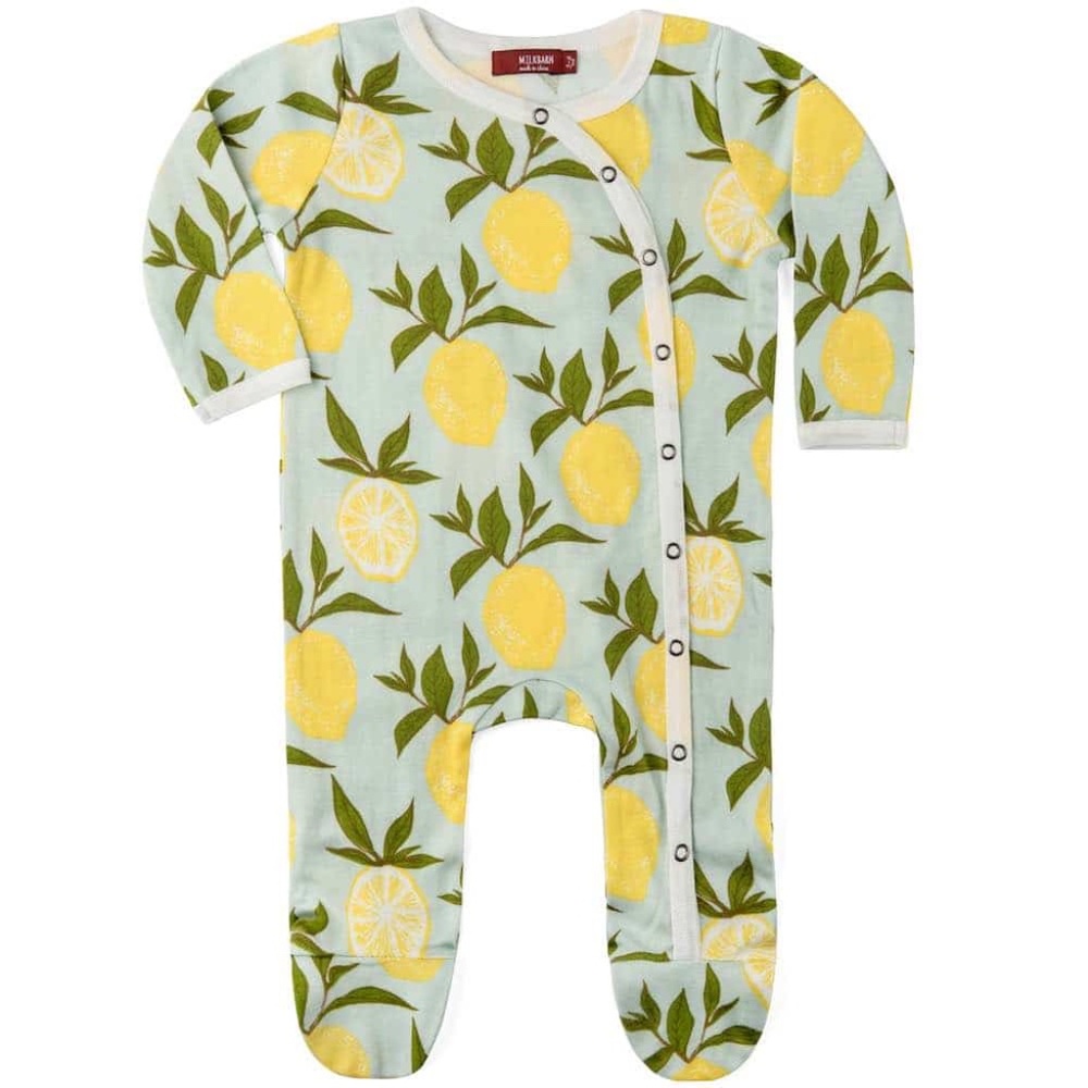 Milkbarn Footed Romper Lemon Print 0-3 3-6 6-9 NWT